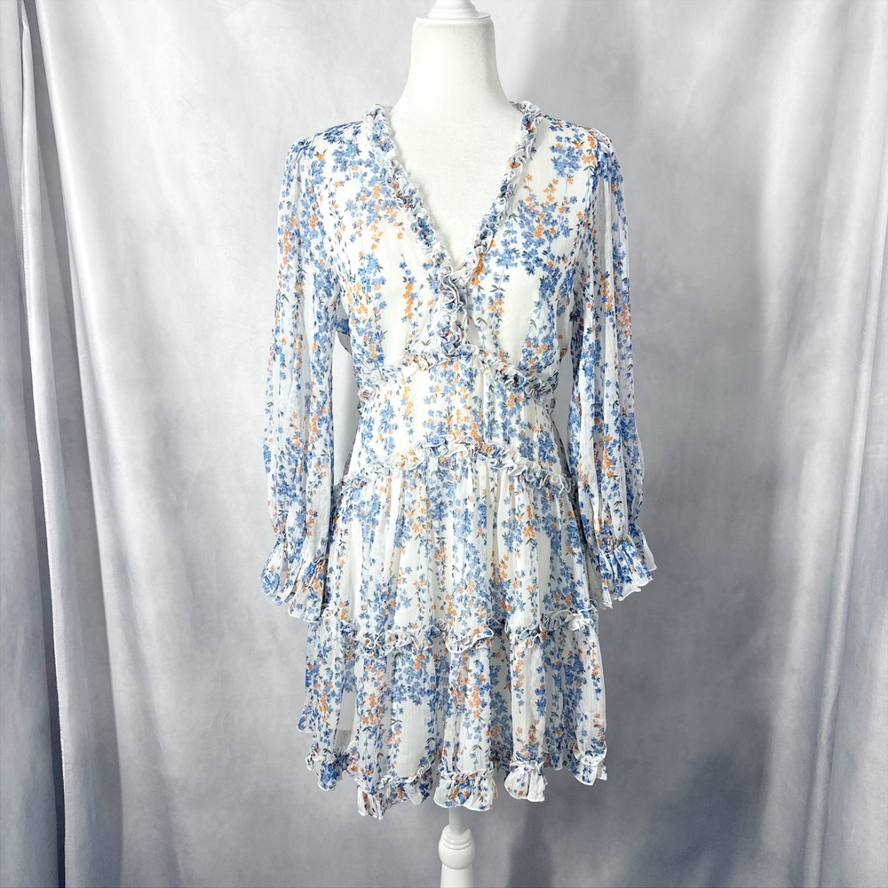 Selfie Leslie Laney Cut-Out Back Floral Blue White Mini Dress Women's Size XL - Picture 3 of 13